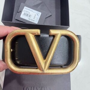 Valentino Garavani Black Belt with Gold Buckle